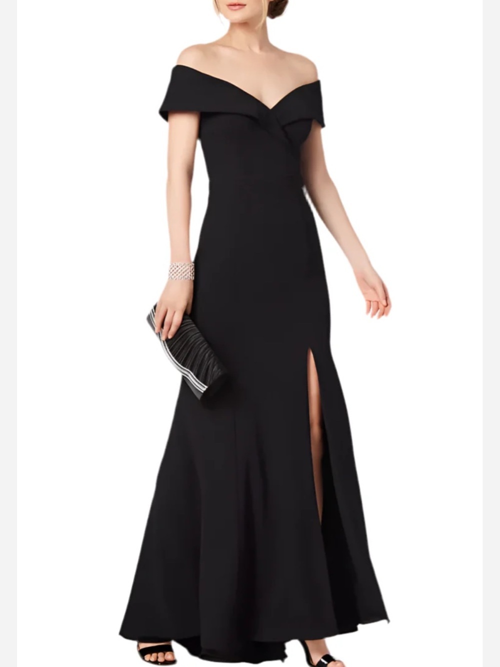 Xscape Off/on Shoulder Black Evening Gown